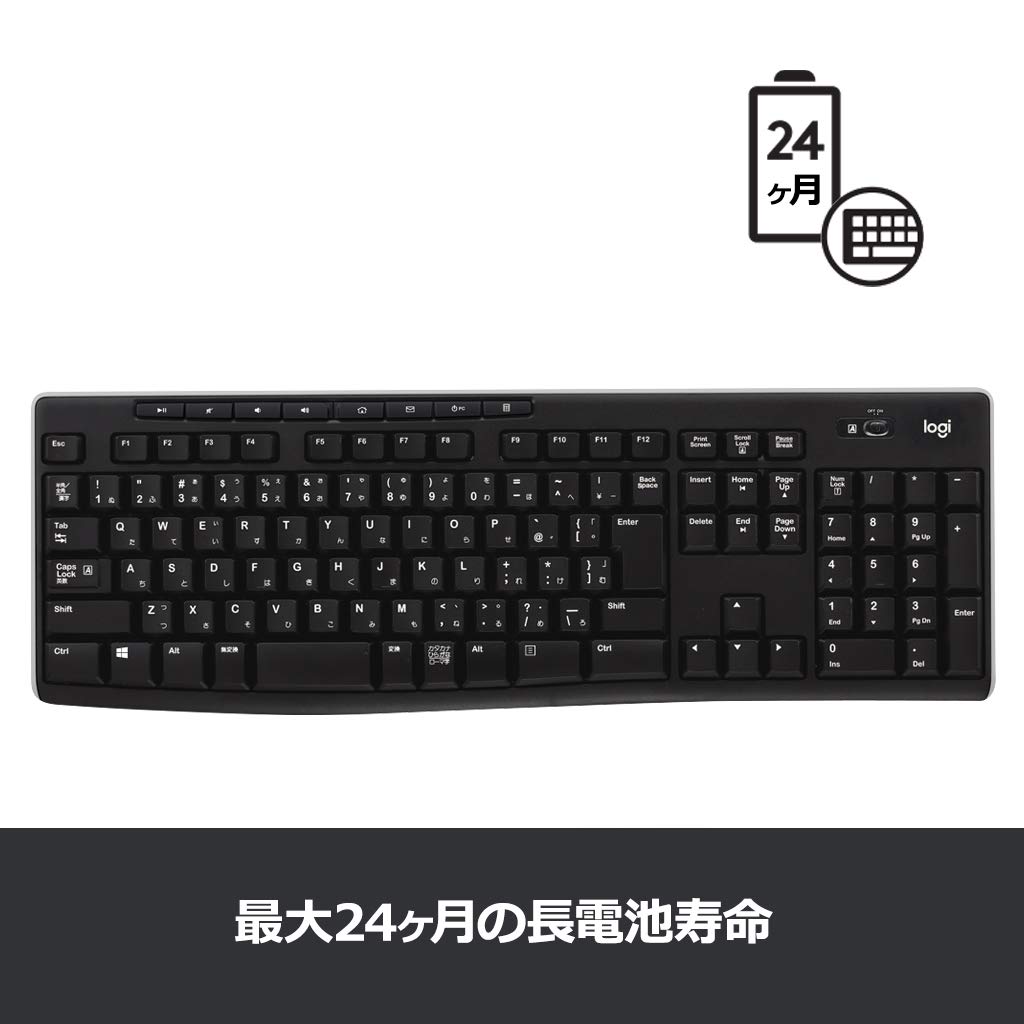 ロジクール キーボード ワイヤレス 無線 フルサイズ 薄型 テンキー付 耐水 静音設計 USB接続 Unifying対応レシーバー採用 K270