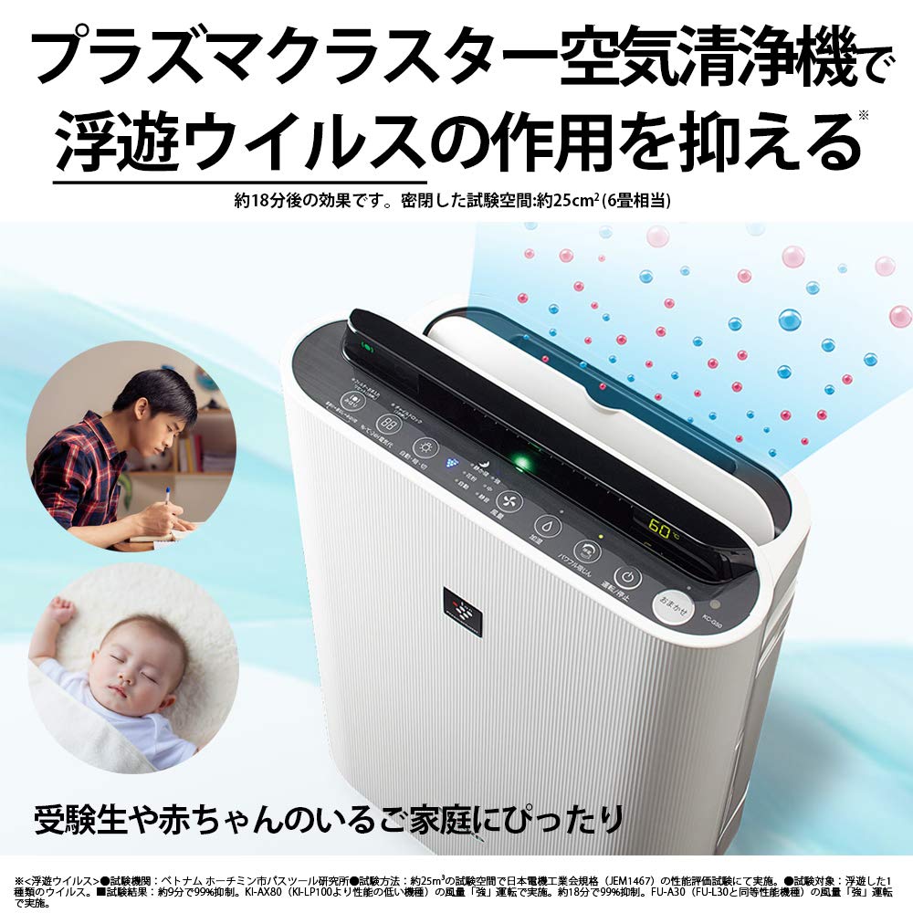 シャープ 加湿 空気清浄機 プラズマクラスター 7000 スタンダード 13畳 / 空気清浄 花粉 ホワイト KC-H50-W