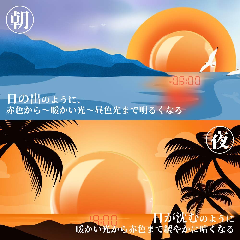 YABAE 目覚まし時計 光 大音量 目覚ましライト デジタル スヌーズ&amp;ラジオ機能付き クロックラジオ アラーム ホワイト MY-09