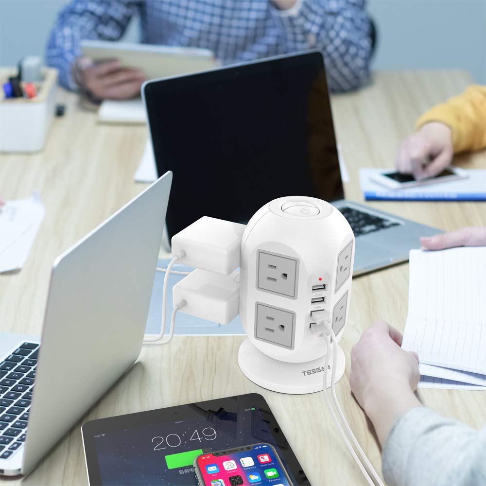 電源タップタワー型 8個ACコンセント分岐 4USBポート付き マルチタップ たこ足配線 延長コード 3M 一括スイッチ oaタップ 雷ガード テーブルタップ