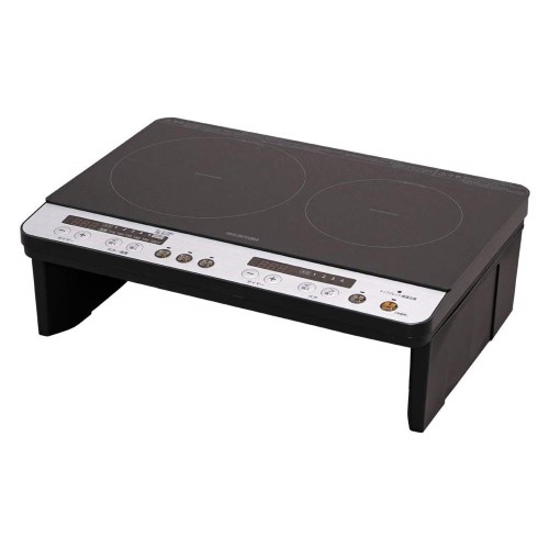 アイリスオーヤマ 2口 IHクッキングヒーター 工事不要 1400W 100V 脚付き ブラックIHK-W12SP-B
