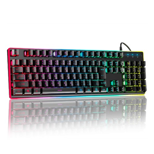 ゲーミングキーボード 有線 106キー日本語配列 25キー防衝突 PC用キーボード RGB1680万色 6種類LED色変え 仕事用/ゲーム用 防水仕様 Windows/Mac OS対応 日本語説明書付きHOKONUI