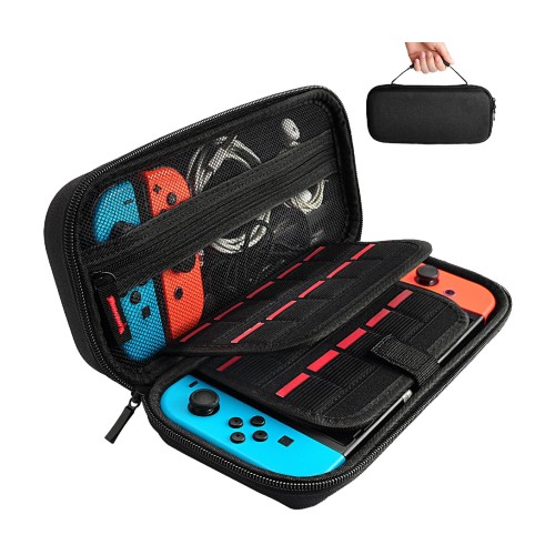 [Nintendo Switch対応] Nintendo Switch専用の保護ケース, 任天堂スイッチ用のキャリングケース,外出や旅行用収納バッグ,ナイロン素材 防塵、防汚、耐衝撃,20個カート/ケーブル/イヤホンなど小物収納可(ブラック)