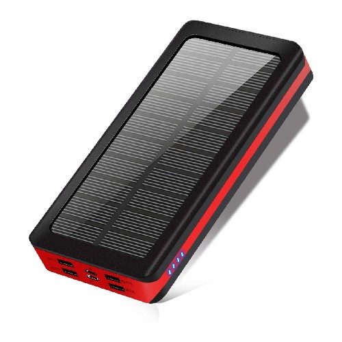 【2019最新版】 大容量 24000mAh モバイルバッテリー ソーラーチャージャー LEDライト付き 4USB出力ポート 4台同時充電でき IPX6防水 携帯充 電器 太陽光で充電可能 持ち運び便利 地震/災害/旅行/出張/アウトドア活動などの必携品 iPhone/iPad/Android各種対応 (黒)